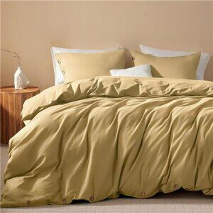 Home 100% Washed Cotton Duvet Cover Set Breathable Soft King Yellow Duvet Cover